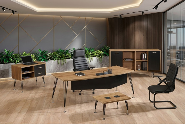 Bureau complet Bureau de bureau Mobilier de bureau Ensemble de bureau 4 pièces Bois Noir