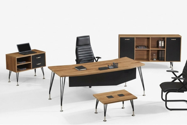 Bureau complet Bureau de bureau Mobilier de bureau Ensemble de bureau 4 pièces Bois Noir