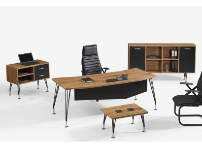 Bureau complet Bureau de bureau Mobilier de bureau Ensemble de bureau 4 pièces Bois Noir