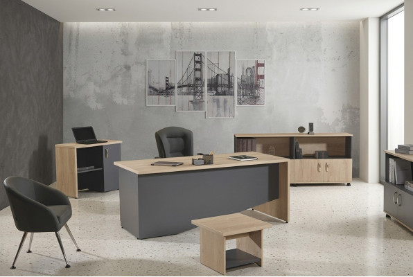 Mobilier de bureau Table Mobilier de bureau de salle d'étude Ensemble de bureau 4 pièces Bois Gris