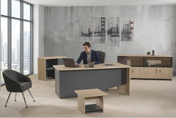 Suite de meubles de bureau Ensemble de bureau complet 4 pièces Bois gris Bureau