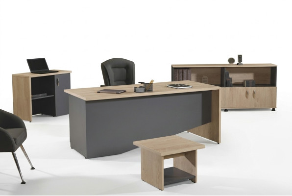 Suite de meubles de bureau Ensemble de bureau complet 4 pièces Bois gris Bureau