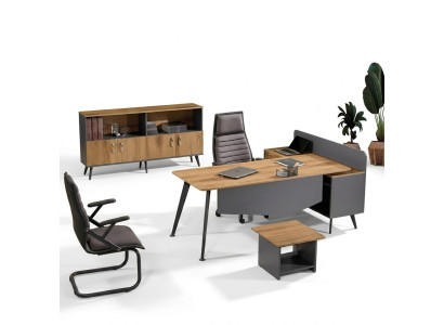 Table de coin de bureau Mobilier de bureau moderne Salle d'étude brun Bureau 3 pièces Ensemble de groupe en bois