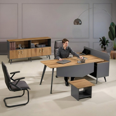 Suite de meubles de bureau Bureau d'angle Ensemble de bureau 3 pièces Bois Marron Bureau