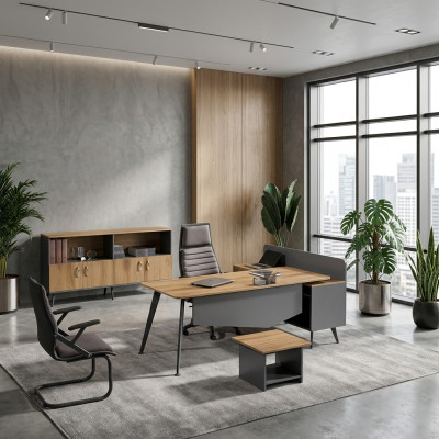 Suite de meubles de bureau Bureau d'angle Ensemble de bureau 3 pièces Bois Marron Bureau