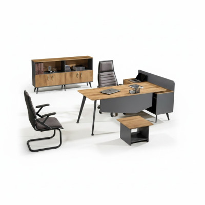 Suite de meubles de bureau Bureau d'angle Ensemble de bureau 3 pièces Bois Marron Bureau