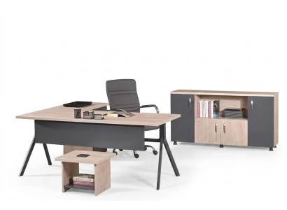 Mobilier de bureau complet Coin de bureau Bureau en bois 3 pièces Gris