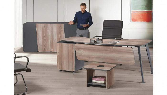 Mobilier de bureau complet 3 pièces en bois brun pour salle d'étude