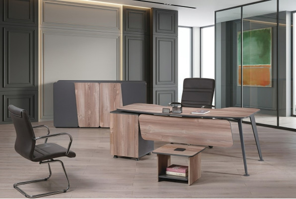 Mobilier de bureau complet 3 pièces en bois brun pour salle d'étude