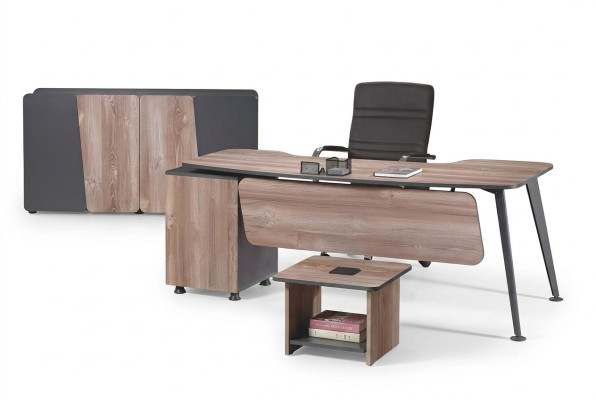 Mobilier de bureau complet 3 pièces en bois brun pour salle d'étude