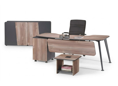 Mobilier de bureau complet 3 pièces en bois brun pour salle d'étude