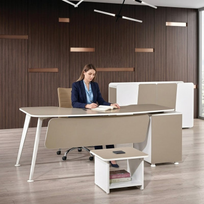 Table de travail Bureau complet Mobilier de bureau Ensemble de bureau en bois 3 pièces Beige