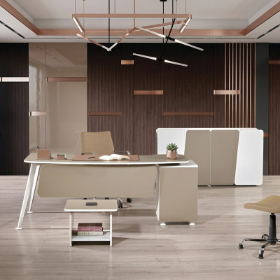 Table de travail Bureau complet Mobilier de bureau Ensemble de bureau en bois 3 pièces Beige