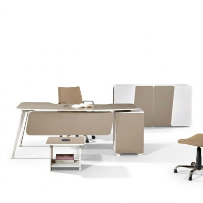 Table de travail Bureau complet Mobilier de bureau Ensemble de bureau en bois 3 pièces Beige