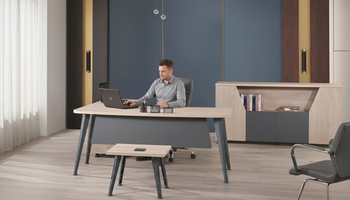 Bureau d'angle complet Table de travail 3 pièces en bois gris pour mobilier de bureau