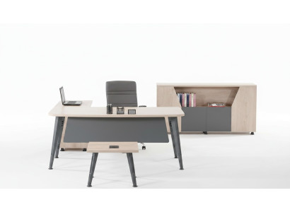 Bureau d'angle complet Table de travail 3 pièces en bois gris pour mobilier de bureau