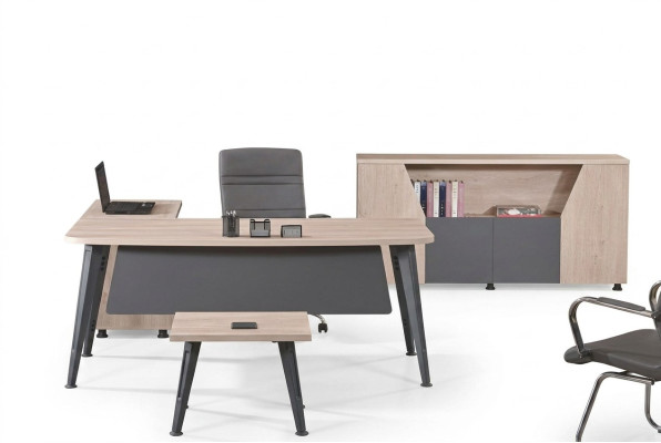 Mobilier de bureau bureau d'angle table de travail Table de travail Ensemble de bureau complet en bois composé de 3 pièces gris