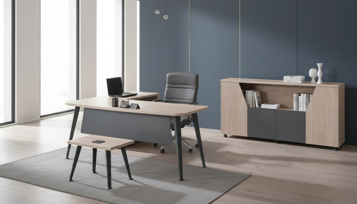 Meubles Bureau Mobilier de salle d'étude Coin Table de bureau Ensemble 3 pièces Bois Gris Table.
