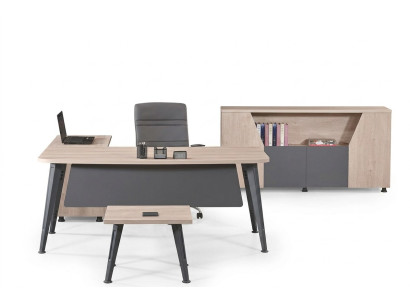 Meubles Bureau Mobilier de salle d'étude Coin Table de bureau Ensemble 3 pièces Bois Gris Table.