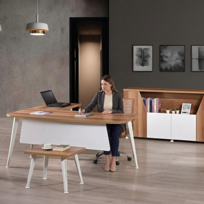Mobilier de bureau Ensemble de meubles de bureau blanc 3 pièces Table de bureau d'angle complète Armoire de bureau en bois Groupe