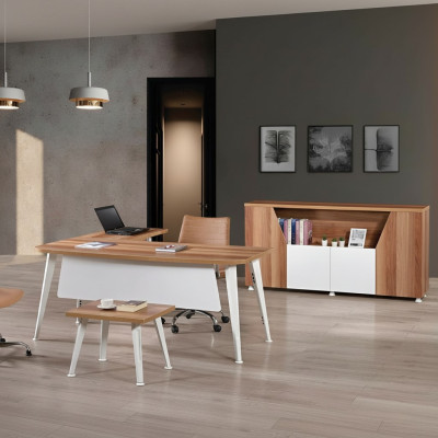 Mobilier de bureau Ensemble de meubles de bureau blanc 3 pièces Table de bureau d'angle complète Armoire de bureau en bois Groupe