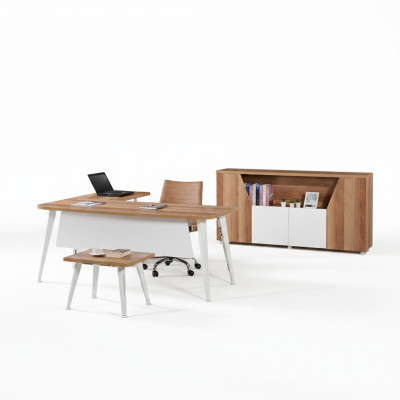Mobilier de bureau Ensemble de meubles de bureau blanc 3 pièces Table de bureau d'angle complète Armoire de bureau en bois Groupe