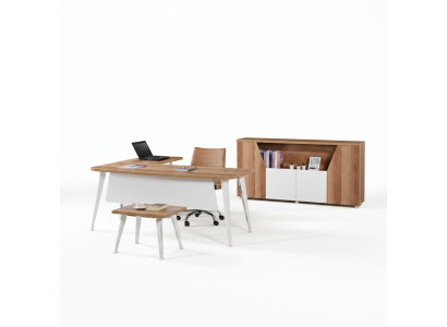 Mobilier de bureau Ensemble de meubles de bureau blanc 3 pièces Table de bureau d'angle complète Armoire de bureau en bois Groupe
