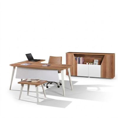 Mobilier de salle d'étude - Ensemble de coin de bureau complet - Bureau d'angle Ensemble de table 3 pièces en bois blanc