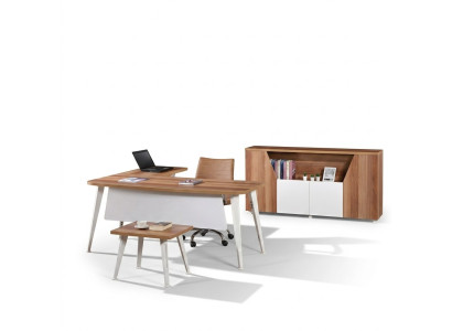 Mobilier de salle d'étude - Ensemble de coin de bureau complet - Bureau d'angle Ensemble de table 3 pièces en bois blanc
