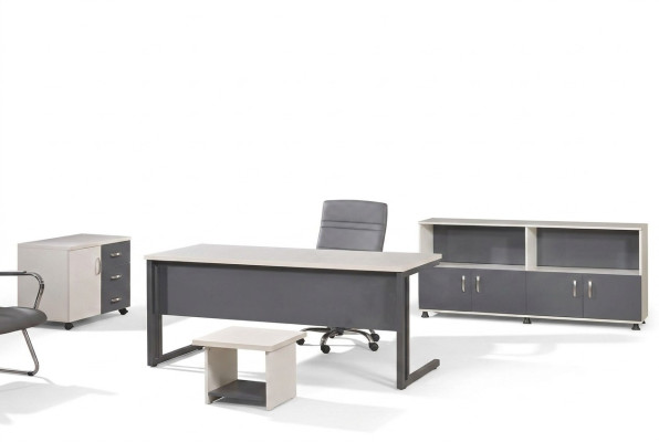Mobilier d'ordinateur Table de travail Mobilier de bureau Bureau 4 pièces Ensemble en bois Gris