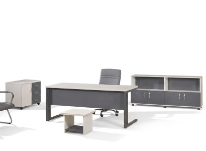 Mobilier d'ordinateur Table de travail Mobilier de bureau Bureau 4 pièces Ensemble en bois Gris