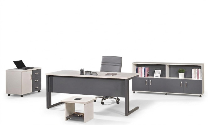 Mobilier de bureau Gris Ensemble 4pcs Bureau Armoire de bureau complet Groupe de bois