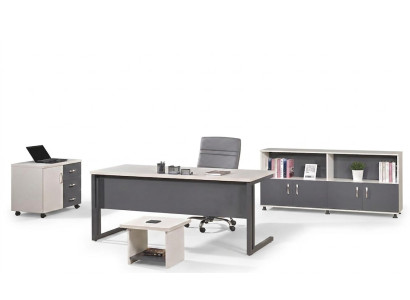 Mobilier de bureau Gris Ensemble 4pcs Bureau Armoire de bureau complet Groupe de bois