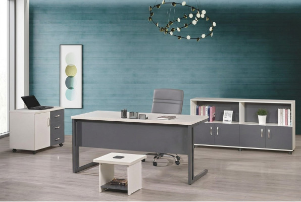 Table de travail Mobilier de bureau Mobilier informatique Bureau 4 pièces Ensemble en bois Gris