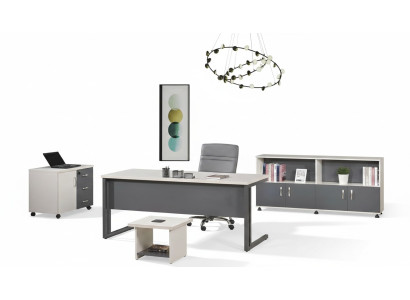 Table de travail Mobilier de bureau Mobilier informatique Bureau 4 pièces Ensemble en bois Gris