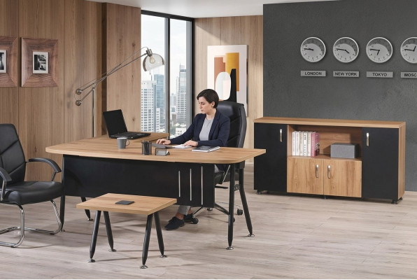 Coin table de bureau table de travail Bureau complet Mobilier de bureau Ensemble de 3 pièces en bois noir