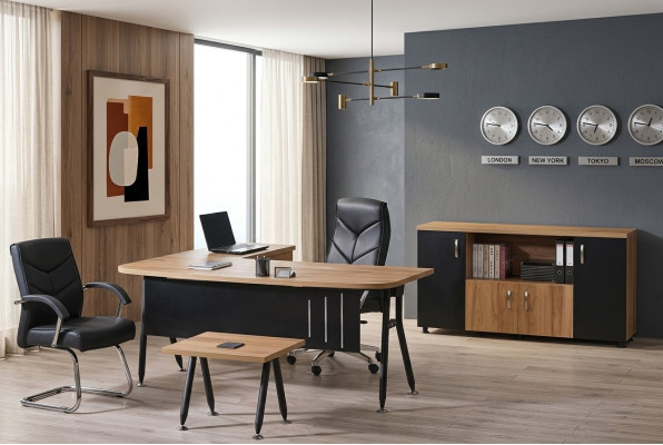 Coin table de bureau table de travail Bureau complet Mobilier de bureau Ensemble de 3 pièces en bois noir