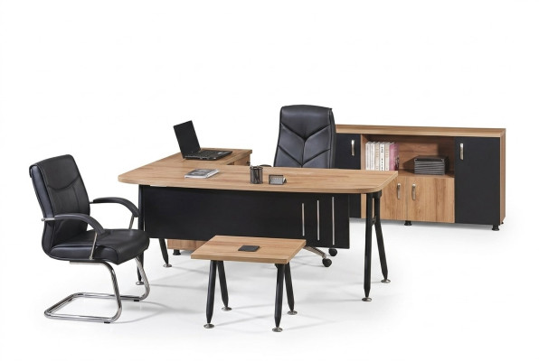 Coin table de bureau table de travail Bureau complet Mobilier de bureau Ensemble de 3 pièces en bois noir