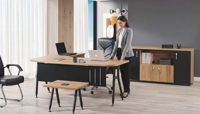Groupe Bureau de coin Bureau Salle d'étude Armoire 3 pièces Bois Noir