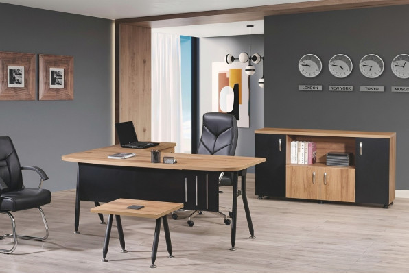 Groupe Bureau de coin Bureau Salle d'étude Armoire 3 pièces Bois Noir