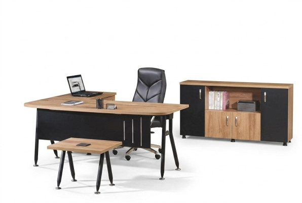 Groupe Bureau de coin Bureau Salle d'étude Armoire 3 pièces Bois Noir