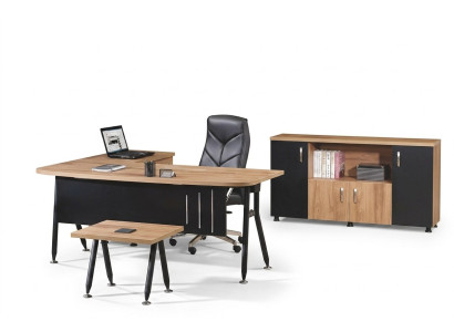 Groupe Bureau de coin Bureau Salle d'étude Armoire 3 pièces Bois Noir