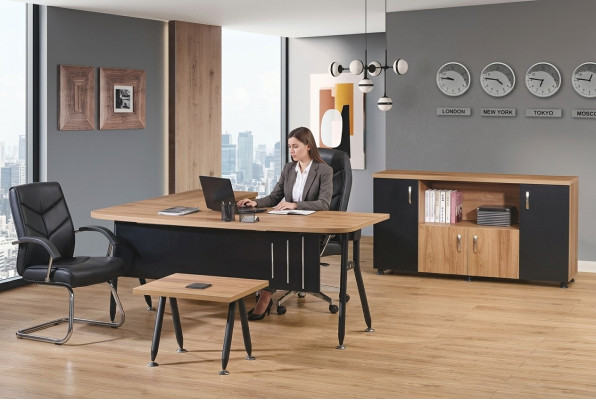 Mobilier de bureau informatique Table de travail Mobilier de bureau Table 3 pièces Ensemble en bois Noir