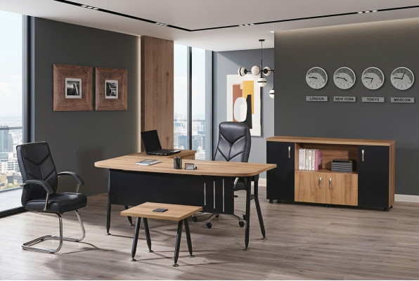 Mobilier de bureau informatique Table de travail Mobilier de bureau Table 3 pièces Ensemble en bois Noir