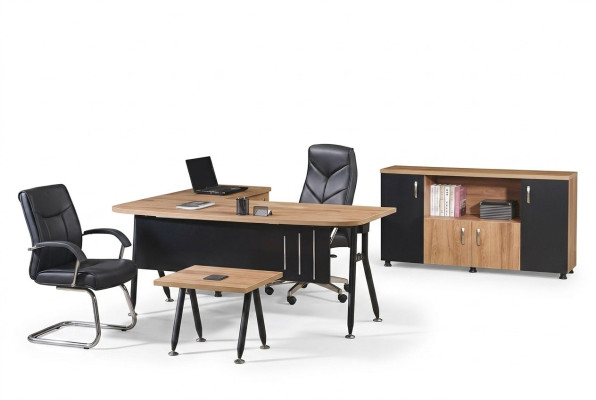Mobilier de bureau informatique Table de travail Mobilier de bureau Table 3 pièces Ensemble en bois Noir