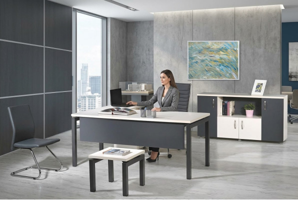Bureau complet en coin Bureau Table de bureau Mobilier de bureau Ensemble de 3 pièces en bois Gris Mobilier informatique