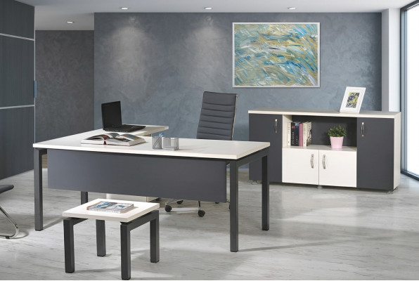 Bureau complet en coin Bureau Table de bureau Mobilier de bureau Ensemble de 3 pièces en bois Gris Mobilier informatique
