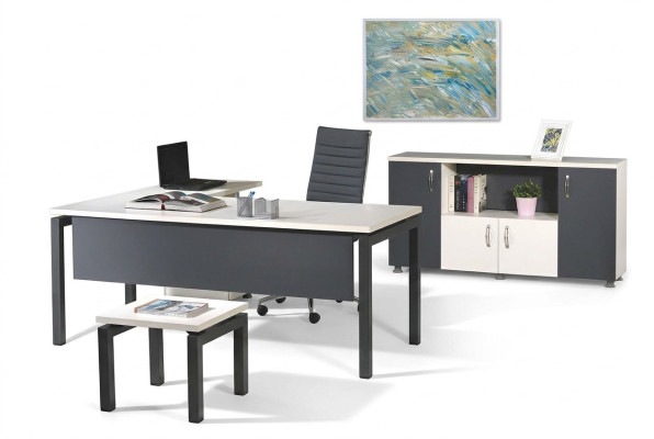 Bureau complet en coin Bureau Table de bureau Mobilier de bureau Ensemble de 3 pièces en bois Gris Mobilier informatique