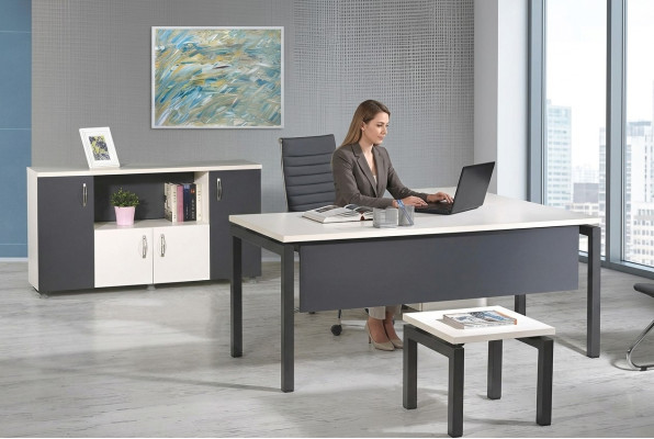 Mobilier de bureau ensemble gris 3 pièces table de bureau d'angle complet Armoire de bureau en bois Groupe