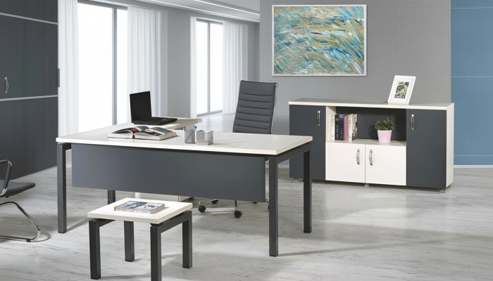 Mobilier de bureau ensemble gris 3 pièces table de bureau d'angle complet Armoire de bureau en bois Groupe